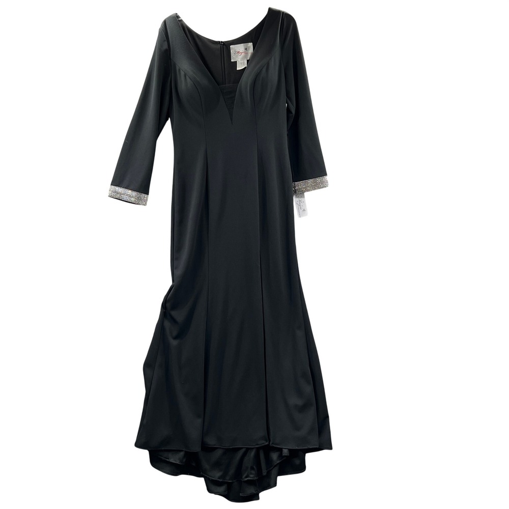 Womens‎ Elegant Mermaid Evening Gown L Black Formal V Neck Rhinestone Cuff Dress